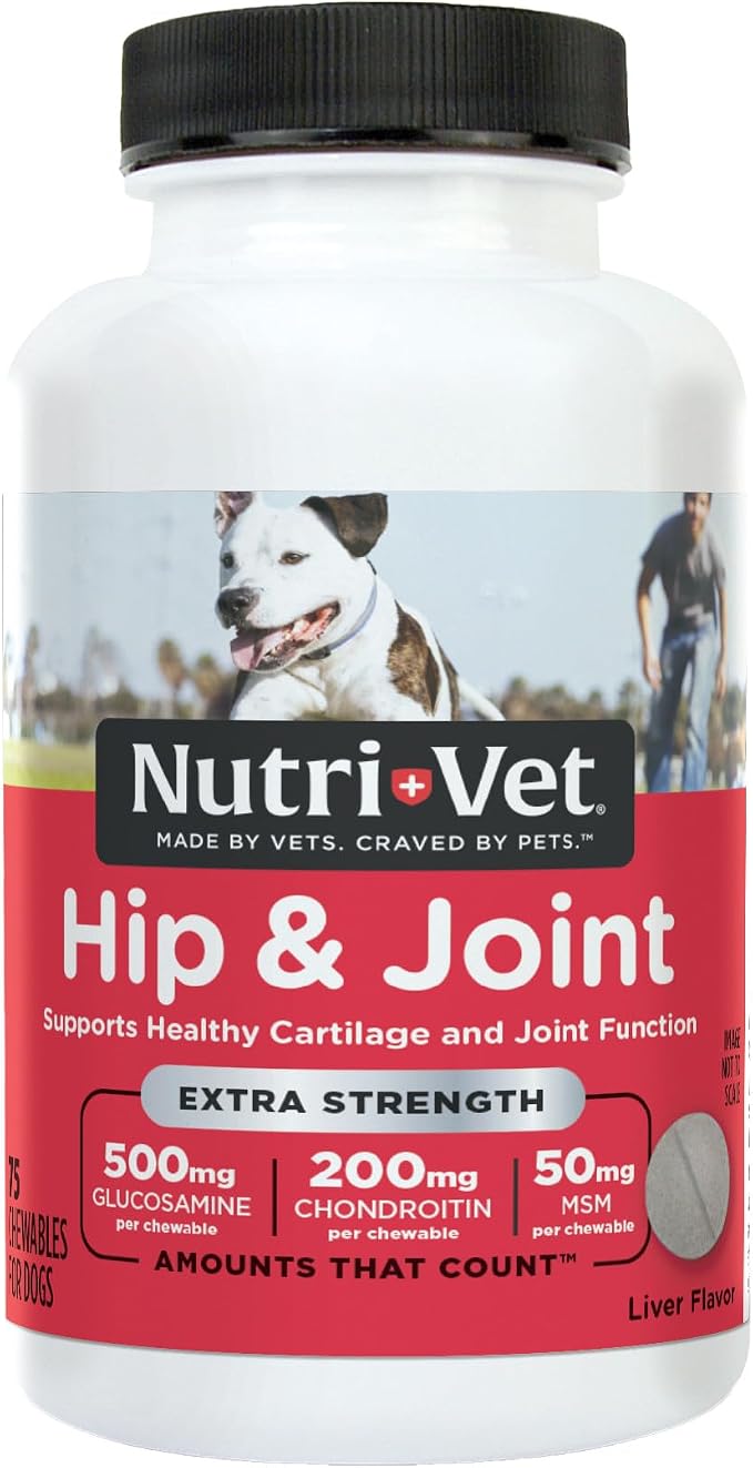 Extra Strength Hip & Joint Supplement for Dogs, Puppy Supplements, Dog Joint Supplement, Contains 500mg of Glucosamine, 200mg of Chondroitin, 50mg of MSM, Puppy Essentials, 75 Tablets