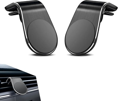 2 PCS Mobile Phone Navigation Magnetic Bracket, 360 Degree Rotating Car Air Vent Navigation Mount, L-Shaped Shockproof Cell Phone Holder, Universal for Any Smartphone (Black)