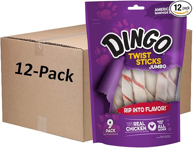 Twist Sticks Jumbo Rawhide Chews, 9-Count, 12-Packs