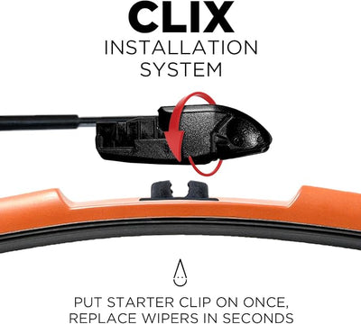 ClixWipers 22" + 18" (Set of 2) Orange All Weather Premium Automotive Replacement Windshield Wiper Blades, Passenger and Driver Side Winter Wiper Blades for Various Car Models