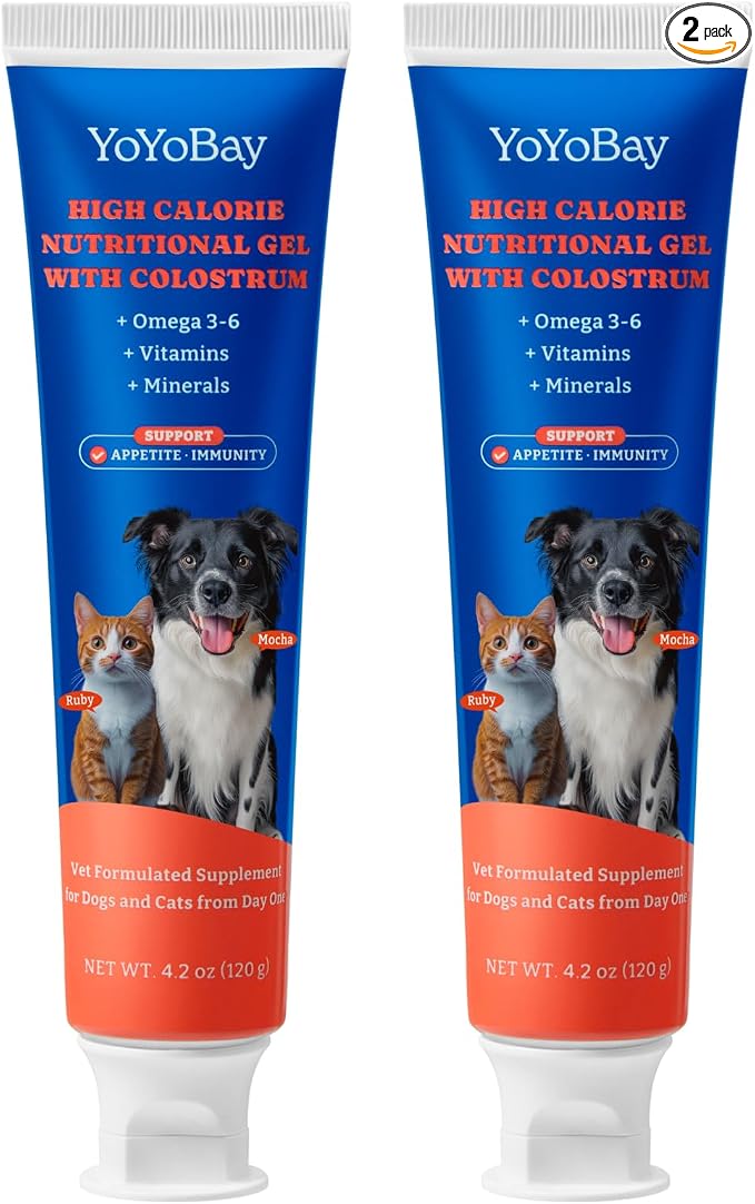 2 Pack Colostrum Nutritional Gel for Dog & Cat - High Calorie Supplement for Senior Dogs Cats, Stimulate Appetite for Cats, Immune Support, Dog Cat Weight Gainer, Elderly Pets Supplement
