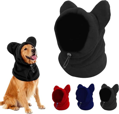 Dog Snood Winter Hood with Ear Protection, Fleece Neck Warmer for Dogs, (Black, Large)