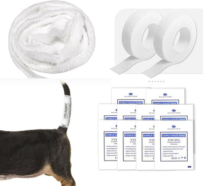 13 Pcs Dog Tail Protector Bandage Set - Sterile Vet Wrap Gauze, Breathable Mesh Tail Dressing and Self-Adhesive Pet Bandage for Wound Care. Happy Dog Paw Nail Bandages, Paw Wounds for Pet Animals