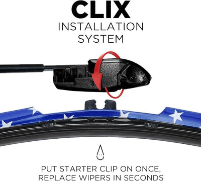 ClixWipers 24" + 22" (Set of 2) Stars All Weather Premium Automotive Replacement Windshield Wiper Blades, Passenger and Driver Side Winter Wiper Blades for Various Car Models