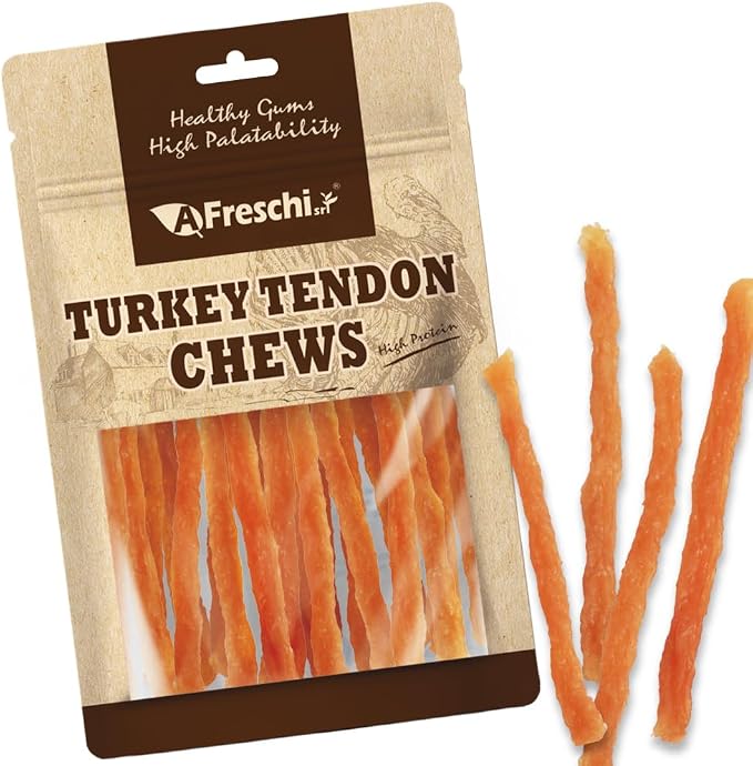 Turkey Tendons for Dogs, USA-Sourced, Healthy Dog Treats, Rawhide-Free Puppy Chews, All Natural, Hypoallergenic Dog Treats, Soft Strips with Pumpkin, 3.5 oz Pack