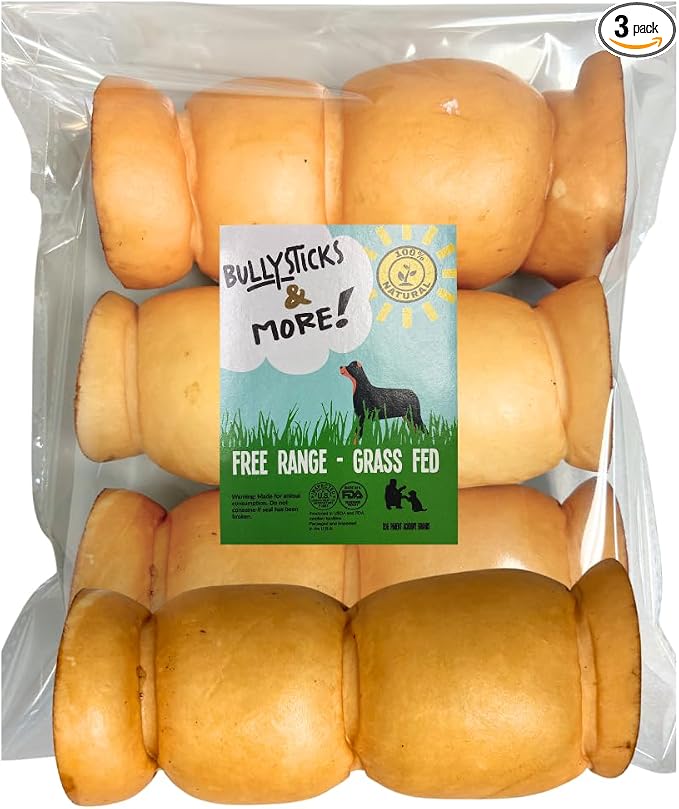 BULLYSTICKS & MORE 5-6" Beef Cheek Rolls for Dogs (Peanut Butter- 3 Count) - Beef Cheek Bones for Dogs - Dog Parents Choice - Premium No Hide Rolls
