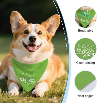 Easter Squad Funny Dog Bandana, Happy Easter Dog Bandana for Girls Boys Puppies, Green Spring Holiday Rabbit Pet Scarf Accessories, Cute Easter Pet Gifts for Dogs Lover Mom Dad