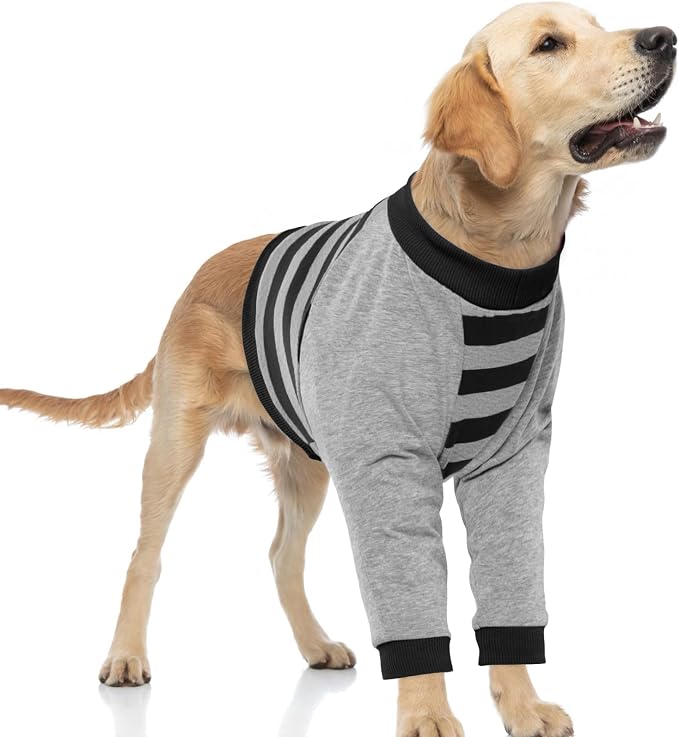 Dog Recovery Sleeve with Elbow Protector,Dogs Shirt Stop Licking Joints,Pet Long Sleeve Suit Protecting Dog's Front Leg Arm Wounds Cover Skin Conditions Black Stripes XL
