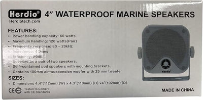 Herdio 4 Inches Marine Box Bluetooth Speakers -Compact Waterproof Audio Sound System with 100 Watt Power for Boat Golf cart Jeep ATV UTV Truck Heavy Duty Powersports Vehicles Courtyard (White)