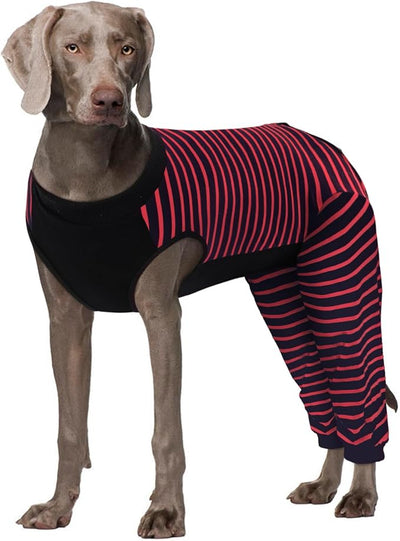 Kuoser Dog Recovery Suit with Anti Licking Rear Leg Sleeve, Red 3XL | Abdominal Dog Surgical Suit with Pants Cover Protect Wounds, Dogs Elbow Protector Soft Pet Surgery Onesie Cone Alternative