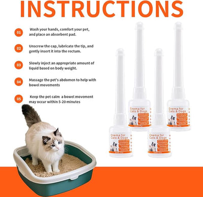 Disposable Enema for Cats & Dogs – Pet Enema for Constipation Quickly Softens Stool– Easy-to-Use Enema Kit for Small Animals – Vet Recommended – 5 mL（4 Pack）