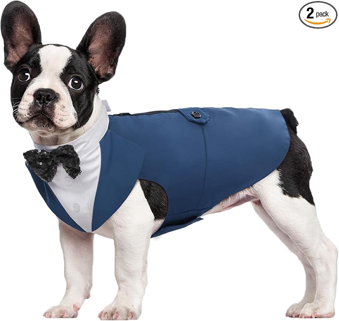 Dog Tuxedo Dog Suit and Bandana Set, Dogs Tuxedo Wedding Party Suit, Doggy Prince Bow Tie Shirt Formal Pet Wedding Attire for Large Medium and Small Dogs Golden Retriever Samo Bulldogs