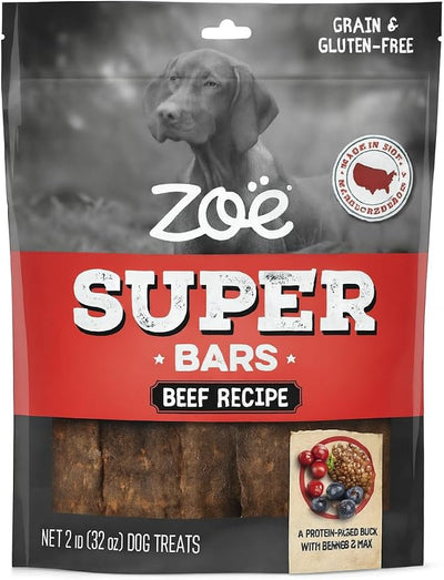 Zoe Super Bars Beef Recipe Dog Treats - Protein Packed Snacks with Berries and Flax Grain Gluten Free 32 oz Bag Big of Made The Finest Ingredients, 2 Pound (Pack 1)