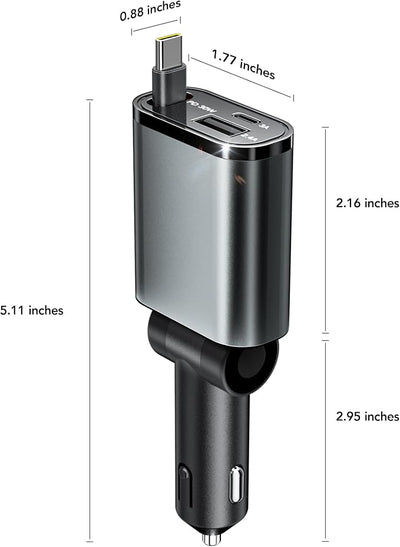84W Retractable Car Charger,Car Phone Charger USB C Fast Charge for iPhone | EloBeth Car Charger,Cigarette Lighter USB Charger Car Accessories,Road Trip Essentials Gift for Men,for iPhone 17/16,Galaxy