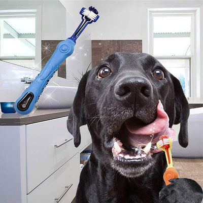 Orgrimmar 2 Pcs 3-Sided Pet Toothbrush Dog Cat Mouth Dental Teeth Care | Pet Brush for Bad Breath Tartar Cleaning