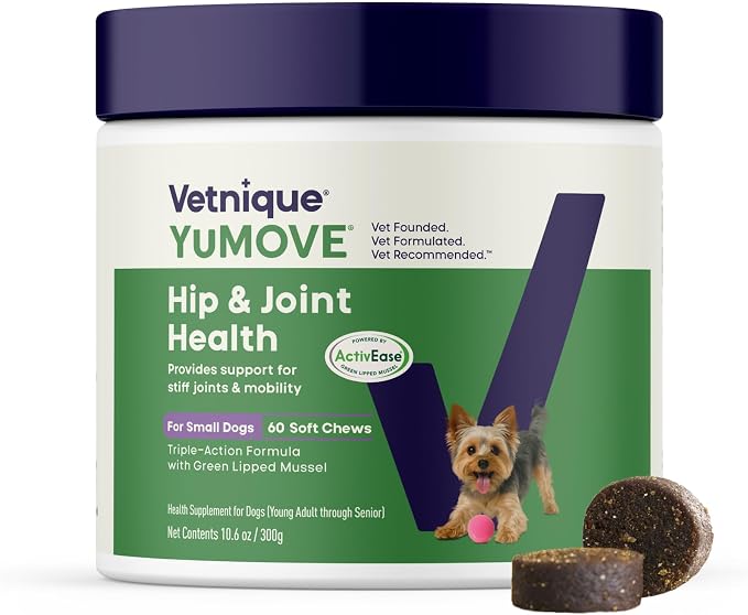 Small Dog Hip & Joint Supplement Soft Chews, ActivEase Green Lipped Mussel, Glucosamine for Dogs, Hyaluronic Acid & Omega 3 - Hickory Seafood Flavor - 60 Chews (Small/Medium Dogs)