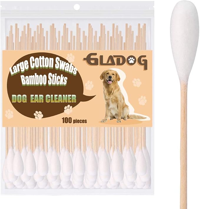 6 Inch Professional Large Cotton Buds for Dogs, Specially Designed Dog Cotton Buds with Bamboo Handle, Large Means Safe