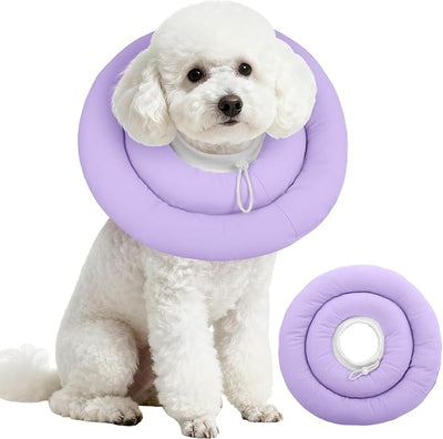 IDOMIK Dog Cone,Waterproof Dog Recovery Collars & Cones,Comfy Protective Pet Neck Donut Collar After Surgery,Soft Cone for Dogs to Stop Licking,Adjustable Elizabethan Collar for Dogs & Cats,Purple,M
