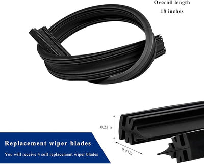 4 PCS Wiper Blade Refill, 18" Adjustable Boneless Rubber Windshield Wiper Strips, Frameless Insert Strips for Replacement Front & Rear Windscreen Wipers, Car Accessories
