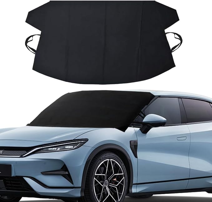 BDZMC Car Windshield Snow Cover, 69" x 42" Waterproof Scratch-Proof Frost Cover, 600D Oxford Windshield Protector with Double Straps, Side Mirror Covers, Winter Car Accessories for Most Cars