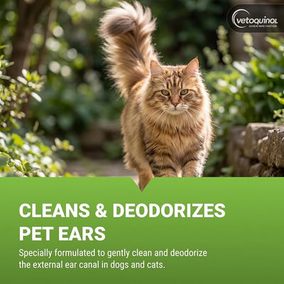 Vetoquinol Ear Cleansing Solution - Gentle Cleaner to Remove Dirt & Debris - Easy-to-Use Drops for Cats & Dogs - Support Clean and Fresh-Smelling Ears - Ideal for Routine Pet Hygiene - 4 Ounces