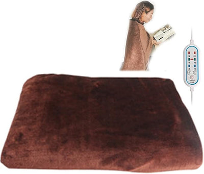 USB Heated Shawl Electric Heated Blanket Plush Flannel Blanket,Electric Heated Shawl Blanket Battery Operated USB Cordless Wrap,with 3 Heat Level Setting for Car Office Home Travel,Brown