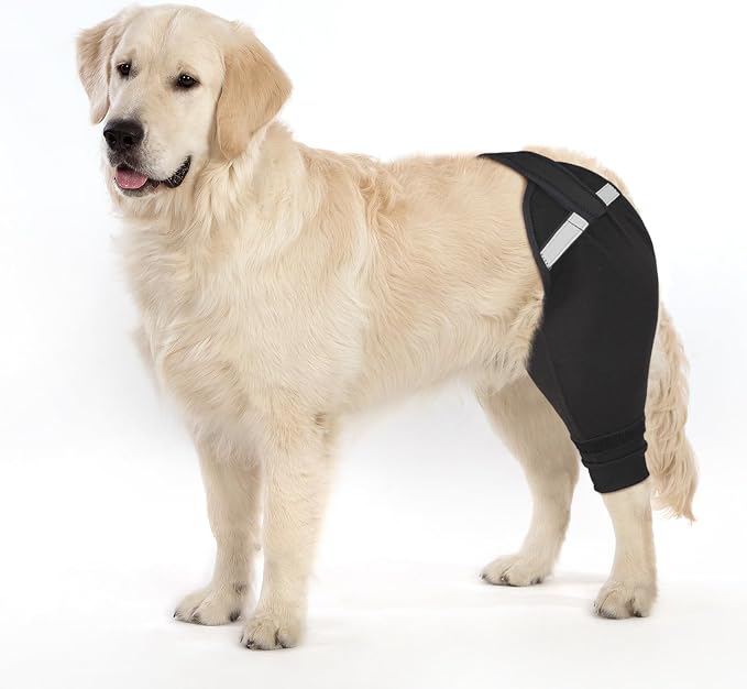 Dog Rear Leg Sleeve to Stop Licking, Upgraded Hind Leg Cover to Stop Slipping, for TPLO Surgery, Skin Conditions, Wounds, Breathable Soft Fabric, Dog Cone Alternative, Left,XS,Glossy Black
