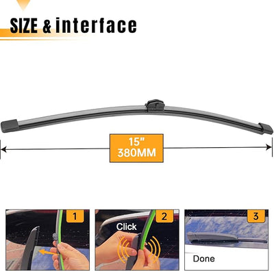 AUTOBOO 15 Inch Rear Wiper Blade Replacement for Audi Q5 2024-2022 2021 2020 2019 2018 Q7 2023-2017 Volkswagen VW Touareg 2014-2011-BACK Windshield Wiper Blade -Original Factory Quality (Pack of 1)