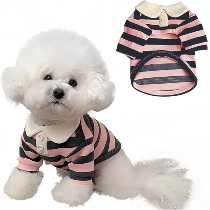 MANON ROSA Dog Clothes, Designer Boy Polo Shirt for Small Medium Dogs, Soft Puppy Outfit, Breathable Male Yorkie Chihuahua Shih Tzu Poodle Kitten Cat T-Shirt, Birthday Gifts - Pink, M, Fit 5.5-8.8lbs