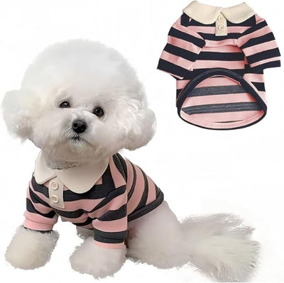 MANON ROSA Dog Clothes, Designer Boy Polo Shirt for Small Medium Dogs, Soft Puppy Outfit, Breathable Male Yorkie Chihuahua Shih Tzu Poodle Kitten Cat T-Shirt, Birthday Gifts - Pink, M, Fit 5.5-8.8lbs