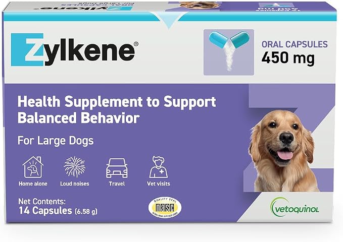 Zylkene - Calming Support for Large Dogs 33–132 lb - Supports Behavior & Occasional Anxiety - Perfect for Boarding, Vet Visits & Celebrations - Non-Drowsy & Lactose-Free - 14 Capsules