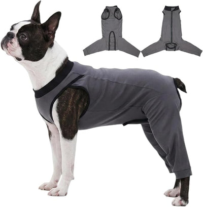 Dog Rear Leg Recovery Sleeve, Dog Surgery Recovery Suit with Back Leg to Prevent Licking, Spay Suit for Female Dog, Potty-Friendly Dogs Onesie After Surgery, Pet Pants & Shedding Body Suit, Gray, M