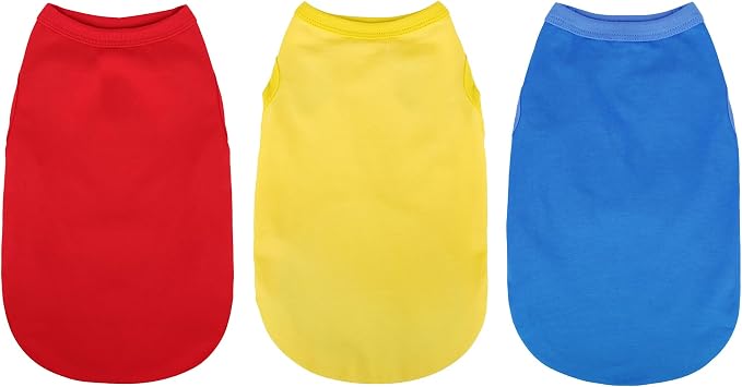 3 Pieces Plain Dog Shirt Sleeveless Puppy Cotton Dog Shirts Breathable Pet Apparel Tank Top Colorful Puppy Sweatshirt Clothes for Small Medium Dogs Red Yellow and Blue 3XL