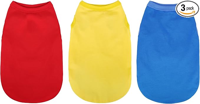 3 Pieces Plain Dog Shirt Sleeveless Puppy Cotton Dog Shirts Breathable Pet Apparel Tank Top Colorful Puppy Sweatshirt Clothes for Small Medium Dogs Red Yellow and Blue XL