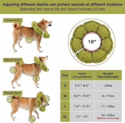 H HIDREAM Soft Dog Cones for Medium Dogs,Cute Adjustable Cone for Dogs to Stop Licking,Dog Recovery Collars & Cones that can Protect Head and Foot Wounds，Green Flower All-Season Style