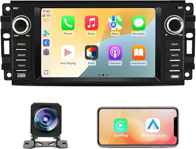 Car Radio Stereo for Dodge Ram 1500 2500 3500 2009 2010 2011 2012 Avenger Challenger 2008 2009 2010 2011 2012 2013 2014, 7 Inch Touch Screen with Wireless CarPlay Android Auto Backup Camera