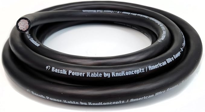 Bassik 1/0 Gauge AWG Primary Automotive Battery Power/Ground Wire Cable - Black 5 Feet