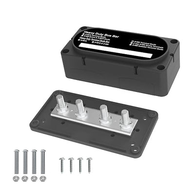 Heavy Duty Bus Bar 300A 12V Power Distribution Block with 5/16" (M8) 4-Posts Terminals Block with Cover for Automotive, Marine, Battery System (Black)