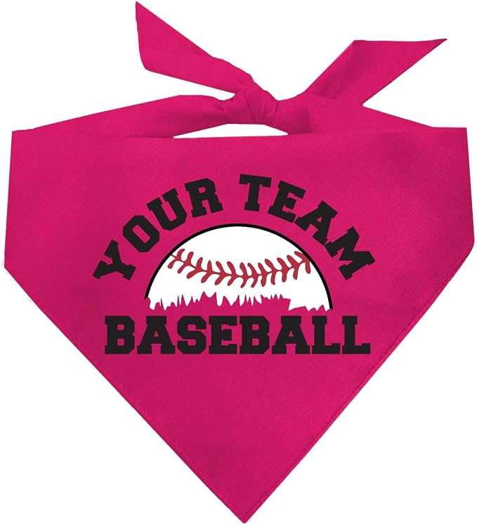 Custom Baseball Team Dog Bandana | 100% Cotton Adjustable Triangle | Made in USA | Personalized | Sports Fan | Game Day |Hot Pink, One Size (1431)
