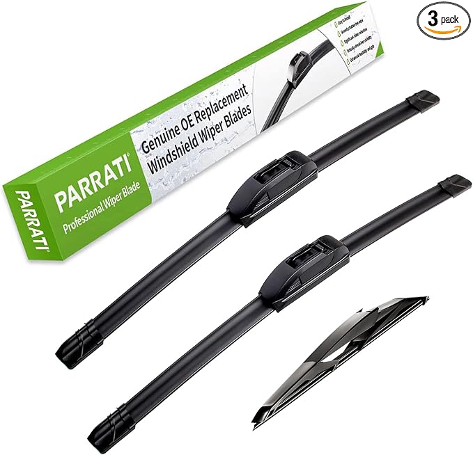 PARRATI® All-Season Windshield Wipers Front with Rear Wiper Blades Replacement for 2018-2023 Hyundai Kona/2012-2019 Kia Rio,Easy to Install 26"+16"+11''(Set of 3)