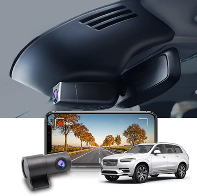 Fitcamx 2K Dual Dash Cam Compatible with Volvo XC90 2016 2017 2018 2019 2020 2021 2022 T5 T6 T8 (Model A), OEM Factory Look, Front 1440P+Rear 1080P Video, Loop Recording, WiFi&APP, G-Sensor, 64GB Card