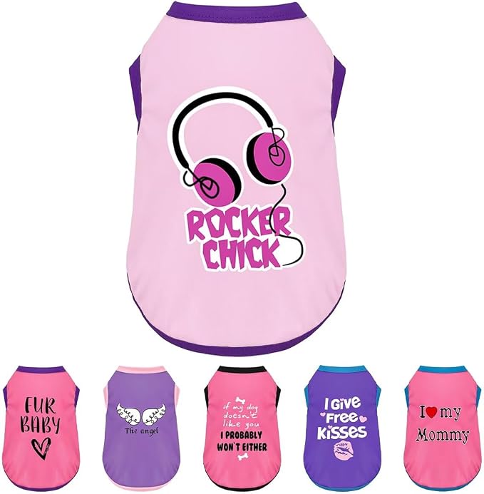 Color-Blocked Dog Tank Top with Playful Heat Transfer Designs – Lightweight Polyester Shirt for Small,MediumDogs, Perfect for Casual Outings.Rocker Chick Light Pink 3XL