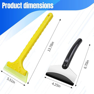 Hovom 2PCS Portable Snow Removal Shovel & Ice Scraper for Car Windshield Window, Stainless Steel Rubber Frost Ice Snow Scraper Removal Tool Set with Ergonomic Handle, Winter Car Accessories