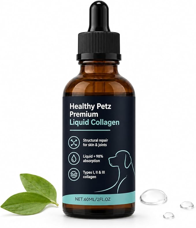 Healthy Petz Premium Liquid Collagen for Dogs, Bacon Flavor, 60ml/2fl oz | healthy petz liquid collagen for dogs; Daily Skin & Coat Care;