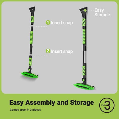 41.8'' Ice Scraper and Squeegee with Snow Brush 3 in 1, Adjustable Brush Front, Extendable Aluminum Handle with Ergonomic Grip, Snow Removal Tool for Car, Truck, SUV