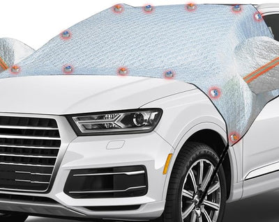 Car Windshield Snow Cover, Waterproof Car Windshield Frost Cover with Side Mirrors Protector, Windproof Winter Cover for Ice and Snow with Magnetic Edge for Car, SUV, RV and Truck