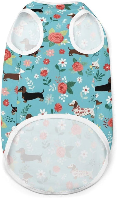 Pet Vest Cute Dachshund Dog Floral for Small Medium Dog, Soft Breathable Sleeveless Shirt Ideal for Chihuahua Poodle, Small