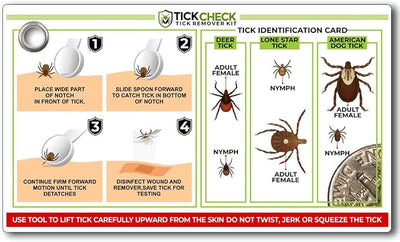 TickCheck Tick Remover Spoon - 3 Pack of Lightweight Tick Remover Tools with Free Tick ID Card & Carabiner (5 Sets, 3 Spoons)