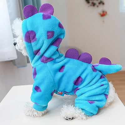 Dinosaur Dog Clothes for Small pet Girl Boy,Fleece Winter Puppy Hoodies with Leash Ring,Cold Weather Coat for Cat,Funny Dog Dinosaur Costume for Christmas Halloween. (Blue, Medium)