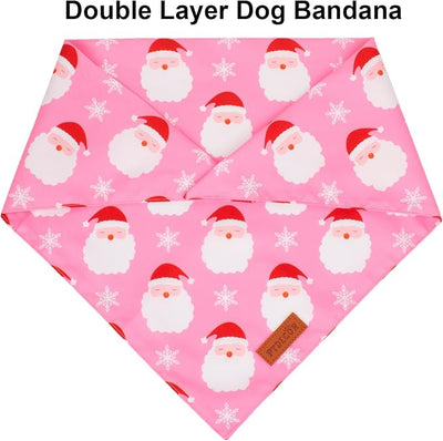 PTDECOR Christmas Dog Bandana, Reversible Holiday Xmas Pet Scarf, Multi Size, Pink Female Christmas Bandanas for Medium Large Dogs Pets (Pink, Large)